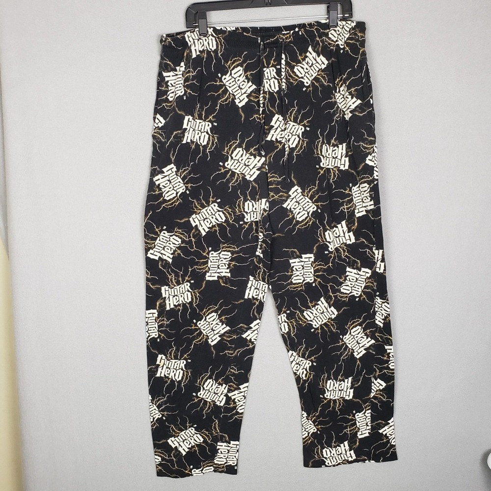 Guitar Hero Pajama Pants Mens Large Black White Lightning Bolt Y2K Loungewear